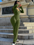 Fashion Skinny Jumpsuit Women Long Sleeve Deep V-Neck Body-Shaping Overalls Streetwear Female Sports Matching