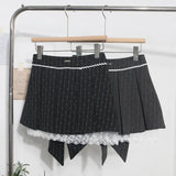 Shooting Leg Long Skirt Love Print Splicing Lace A Word 100 Folds Thin Bow Half-Dress Skirt