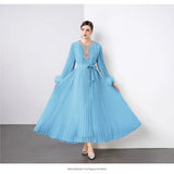 Women's Dress 2025 New Famous Heavy Industry Drilled Hair Sleeves To Close The Waist Pressure Folding Long
