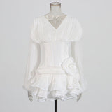 Small Fragrant Fish Bone To Collect Waist Thin Chiffon Short Dress 2025 New Flower Lotus Leaf Side Design Short Dress