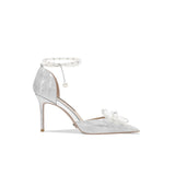 Shoes Women's Pearl Straps High-End Squint Crystal Shoes Silver French High Heels High Heels Do Not Tired Wedding