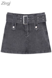 Women Denim Shorts Skirt Vintage Streetwear A-line Jeans Skirts Casual All Match Female Slim Package Hip Mini Skirt 2023