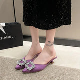 Buckle Water Drill Head Half Slippers Women Wear Summer 2025 New Thin Heel Slacker Cool Dragged Muller