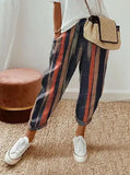 Women Cotton Tample Waist Nine Trousers Casual Women's