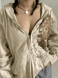 Vintage Floral Graphic Zip Up Hoodie-Outfit