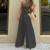 Spot Autumn 2025 New Style Lady Fashion Temperament Solid Color High Waist Wide Leg Casual