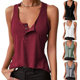 Hot Sale Solid Color Sexy Inside And Outside Wearing Threaded Vest Press Buckle Bottom Top T-Shirt Women's