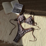 2025 New Women's Split Leopard Print Sexy Swimsuit Women's Triangle Strap Swimsuit