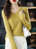 Women Sweater Long Sleeve Top Knitted Pullover V-Neck Fashion Sweater Woman Winter 2023 Basic Female Clothing Soild OL