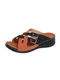 Asia Large-Size Belt Buckle Color Thick-Bottomed Slippers Women's New Slope With The Car Sewing Beach Cool