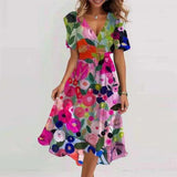 Summer New Loose Leisure Shuya V Collar Crumped New Hot Print