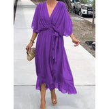 New Women's Solid Color With Long Skirt Bat Sleeve Irregular Dress