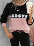 Women's Spring And Autumn Claming Collusion Collusion Collider Round Collar Sweater Fashion Geometric