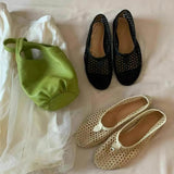 Head Weaving Hollow Flat Bottom Single Shoes Mary Jane Women's Shoes 2025 Korean Version Of Spring And Summer New Comfortable