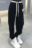 Korean Oversize 4Xl Letter Embroidery Sweatpants Women Causal High Waist Loose Trousers Chic Preppy Style Harajuku