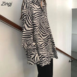 Women Chic Harajuku Loose Cool Zebra-printed Unisex Female Clothes Buttons Turn-down Collar Vintage Trendy All-match