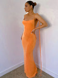Spaghetti Strap Elegant Draped Maxi Dress for Women Outfits Hot Sexy Backless Club Party Gown Long Dresses
