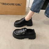 Zingj Sole Retro Metal Buckle Small Leather Shoes Female 2024 Spring And Autumn New Fashion With Black Foot Pedal British Loafers-Outfit