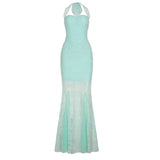 Chinese Chinese Light Green Shoulder Butterfly Print Fishtail Sling Skirt Sexy Hip Through Mesh