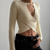Zingj Women's Autumn New Sexy Show Thin Crop Pit Knit Long Sleeve Jacket Female- Outfit
