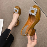 New Baotou Sandals French Retro Square Drill Buckle After The Air Coarse Temperament Fairy