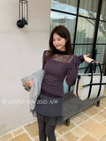 Xixi 2025 Autumn New White Standard Korean Long-Sleeved Lace Knitted Woolen Women