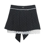 Shooting Leg Long Skirt Love Print Splicing Lace A Word 100 Folds Thin Bow Half-Dress Skirt