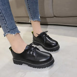 Leather Shoes Female British College Wind With Thick Heel Pure Color Casual Single Shoes Black Round Head Students With Single Shoes