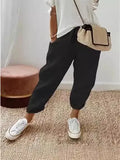 Women Cotton Tample Waist Nine Trousers Casual Women's