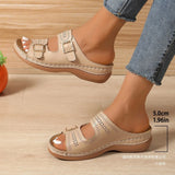Asia's New Large-Size Carving Belt Buckle Thick Bottom Slippers Women's Slope And Lightweight Outside Wearing Cold
