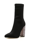Zingj Net Red Model Elastic Cloth Thick With High Heel Women's Boots 259-4 Have To Do 40 Yards Spot-Outfit