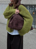 Short Gray Jacket Sweater For The Autumn And Winter 2025 Loose Long-Haired Alpaca Collar Knitted