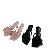 Niche High-Heeled Shoes Fur Slippers Women Wear 2025 New Summer Fairy Wind Clip Toe Black Cool