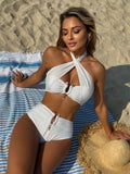 2025 New Solid-Colored Snake-Shaped Excipients Sexy High-Waisted Thoracic Split Swimsuit Bikini