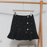 Small Autumn And Winter Short Skirts Buckle Lotus Leaf Side Fishtail Skirt Anti-Snude Coarse Flowers, Hip Half Skirt