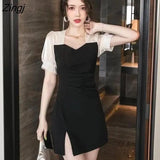 Dress Women Elegant Office Lady Hot Sale Fashion Patchwork Korean Style Sexy Side-slit Summer Party Business V-neck