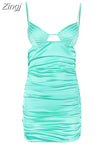 Quality Crystal Satin Bodycon Dress Summer Sexy Backless Dress Mini Ruched Beading Dress Birthday Prom Event Party