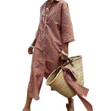 Explosion Autumn Five-Sleeve Striped Sides On Both Sides Of The Fork Shirt Dress
