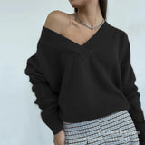 Autumn And Winter Ultra-Soft V-Neck Imitation Marinish Sweater Female Lazy Style Loose Knitted