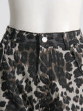 Zingj And Summer 2024 New Leopard Print Multi-Pocket Decorative Design Feel Tooling Denim Casual Pants