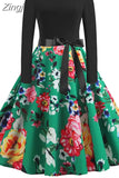 Note Print Elegant Party Dress Women 50s 60s Retro Vintage Robe Rockabilly Casual Winter