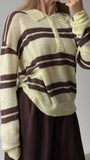 Striped Knitted POLO Shirt Collar Collar Sweater Loose Leisure Lazy Style New Women's