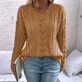 Women's Sweater Knitted Shirt Design Hollow V-Neck Long-Sleeved Hooded