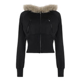 Cloth Forget Camouflage Printed Hair Splicing Cap Plus Velvet Short Jacket Hottie Waist Zipper Open Shirt
