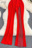Women Diamond Patchwork Pants Vintage High Waist Wide Leg Trouser Elegant Pink/Blue/Red Casual Pant New Fashion