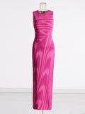 Sexy Bag Hip Dress 2025 New Fashion Round-Collar Elastic Body-Dupled Scarf Sleeveless Knitted Long