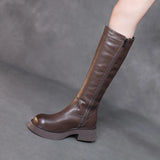 Layer Of Cowhide Long Boots Women Plus Velvet Autumn And Winter New Trend Thick Bottom High Leather Knight Boots