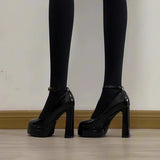Girl Waterproof Table With High Heels Women 2025 Spring New Shallow Thick Heel Mary Jane Single