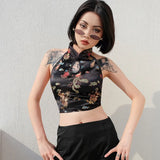 Sexy Bare Back Sleeveless Hanging Neck Embroidery Hollow Design Chinese Wind Small