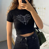 Zingj Summer Sternum Love Hot Drill Women's Jacket Street Trend Slim Crop T-Shirt